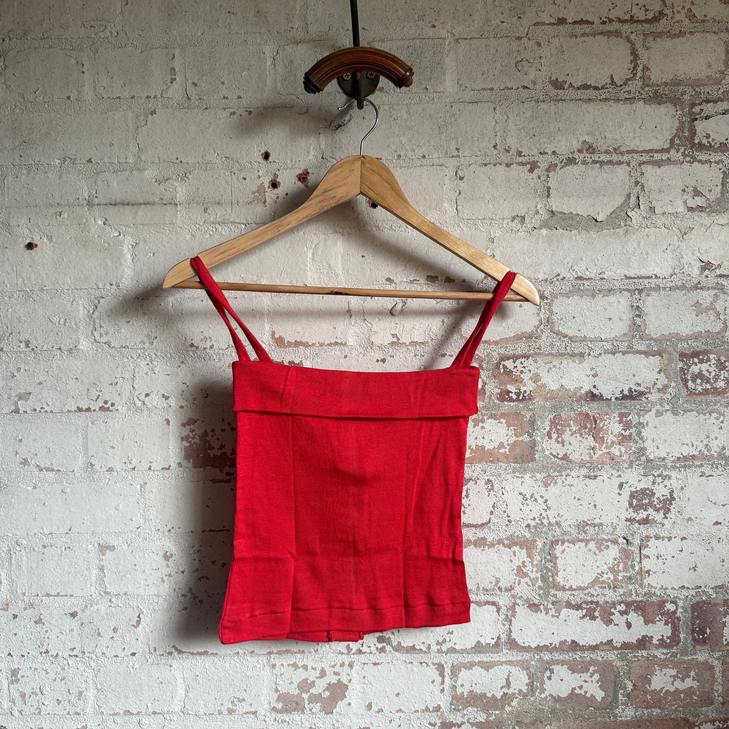 1970s Red Cotton Button Vest Top
