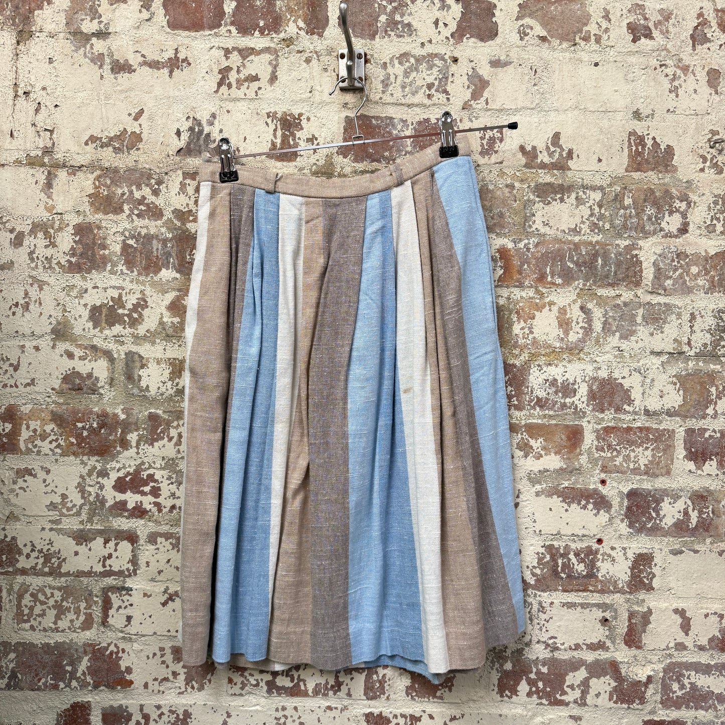 1980s 'U Turn' Blue Linen Pleated Skirt
