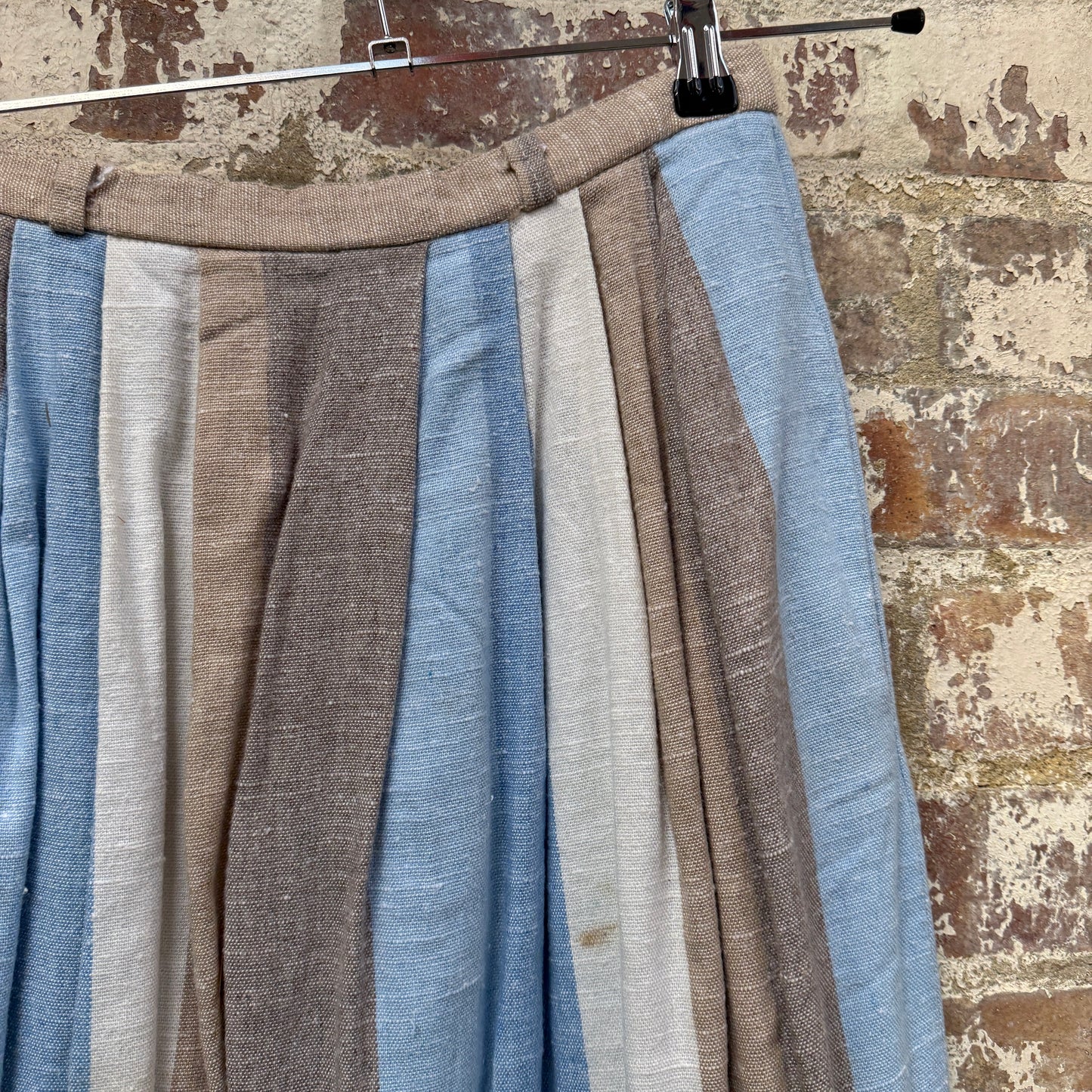 1980s 'U Turn' Blue Linen Pleated Skirt