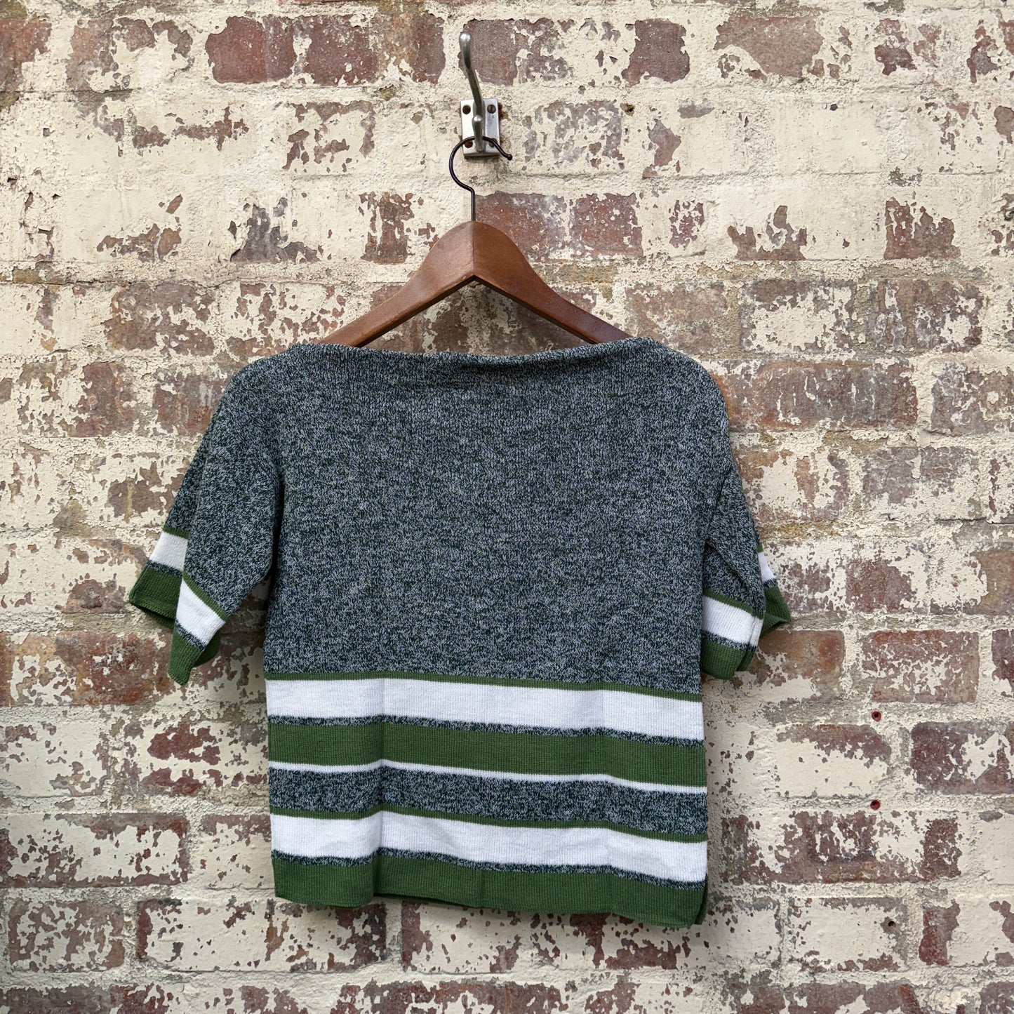 1970s Green Knitted Boat Neck Jumper Top