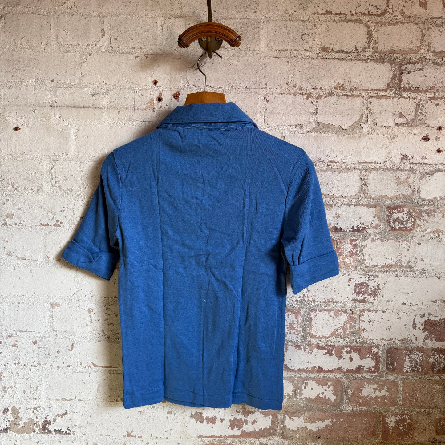 1970s Blue John Craig Dagger Collar Polo Shirt