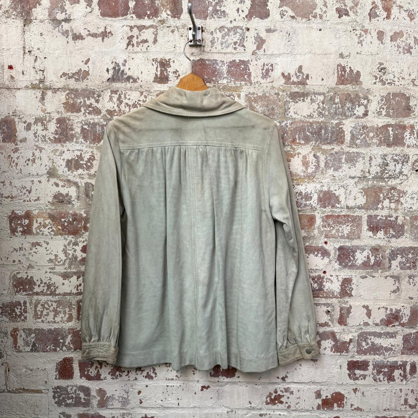 1970s Grey Suede Leather Pullover Shirt Jacket