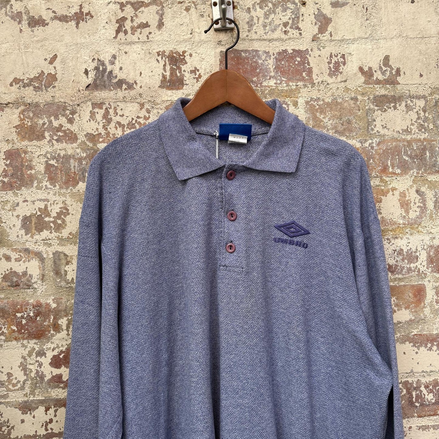 1990s Grey Umbro long Sleeve Polo Shirt Top