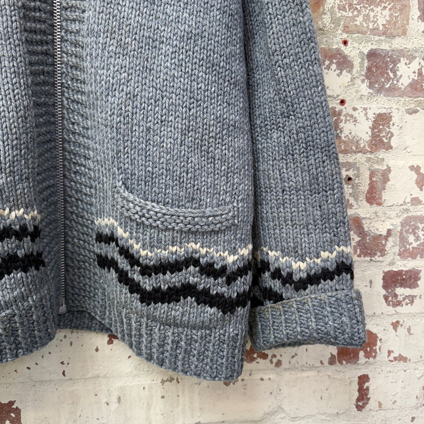 1970s Grey Cowichan Zip Knitted Jumper