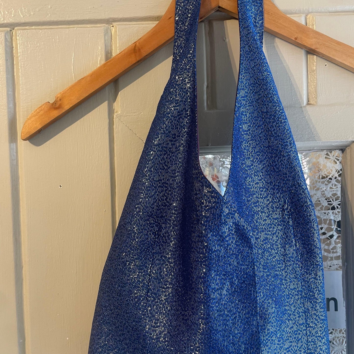 1970s Blue Sparkly Halter Neck Top