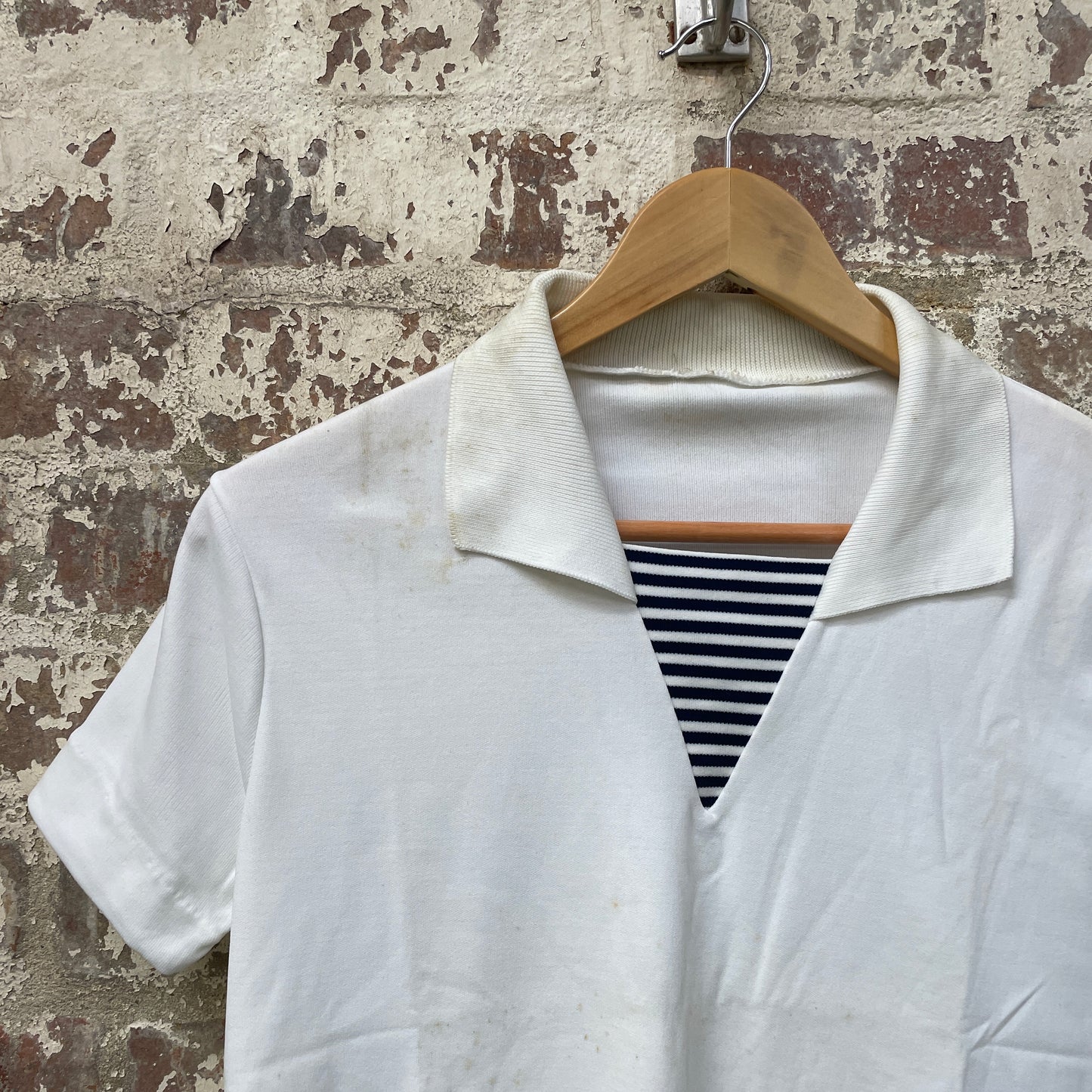 Vintage 1970s 1980s White Sailor Style Shirt