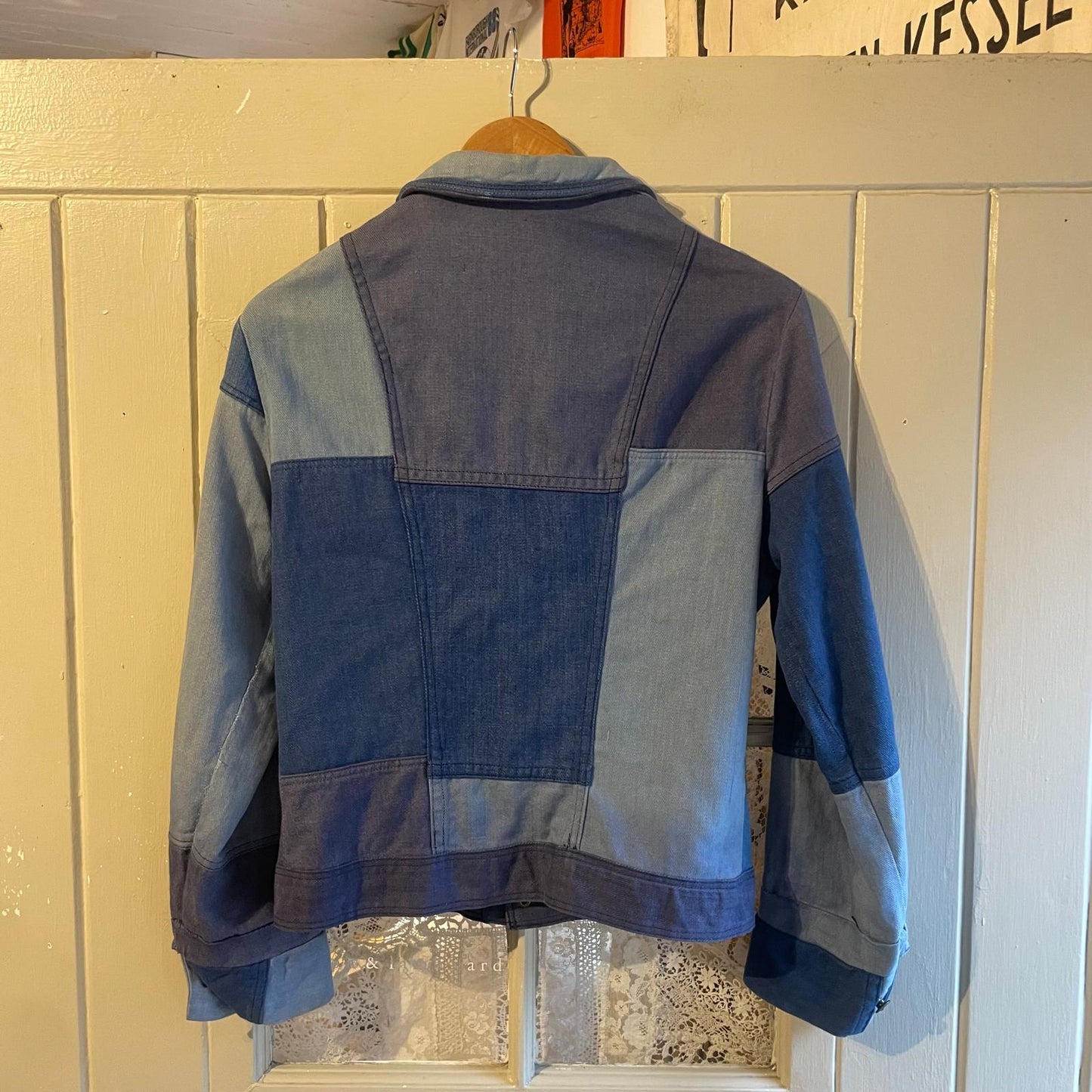 1970s Blue Patchwork Denim Trucker Jacket Coat