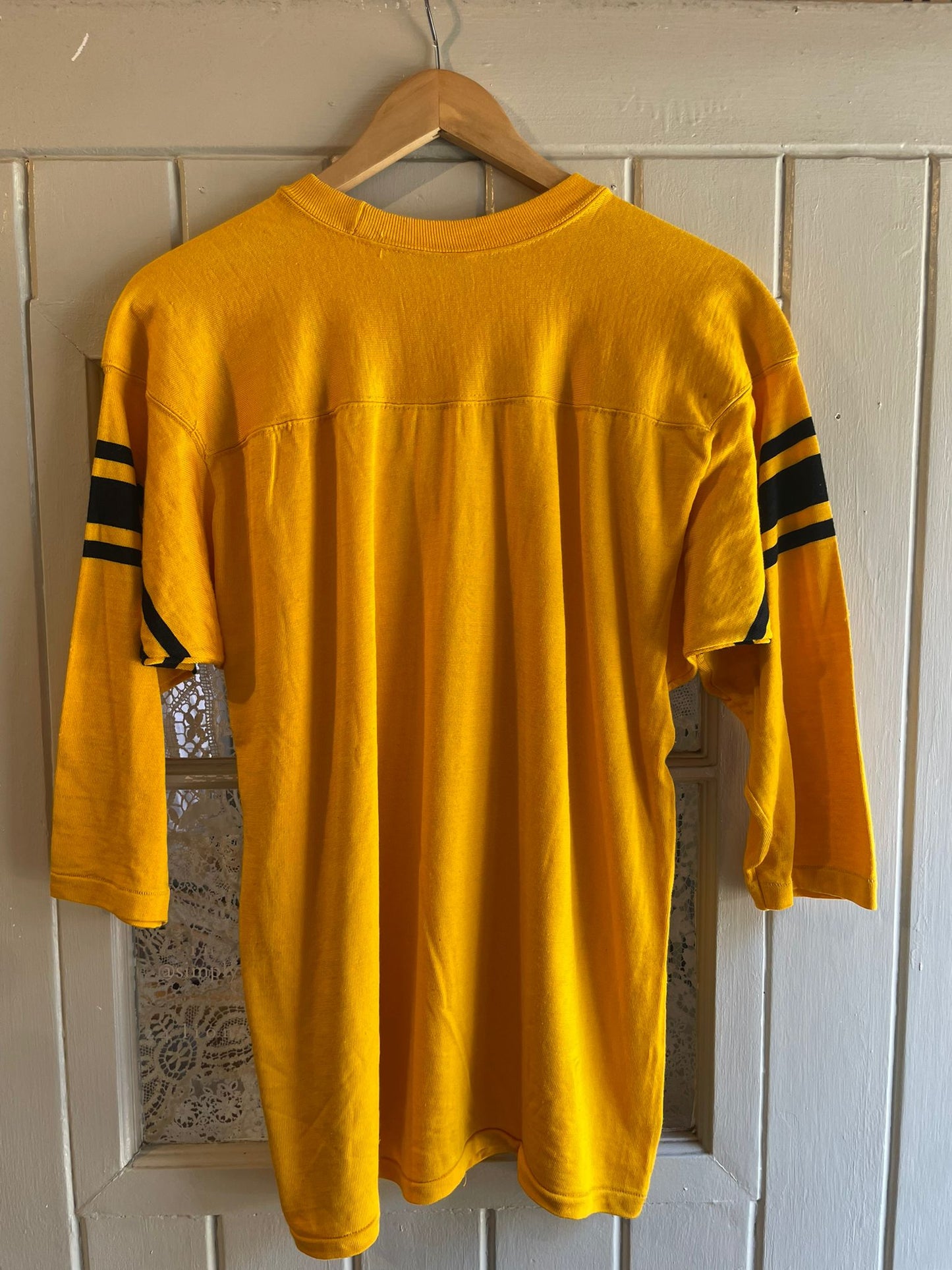1960s Yellow Rayon Long Sleeve Graphic Top