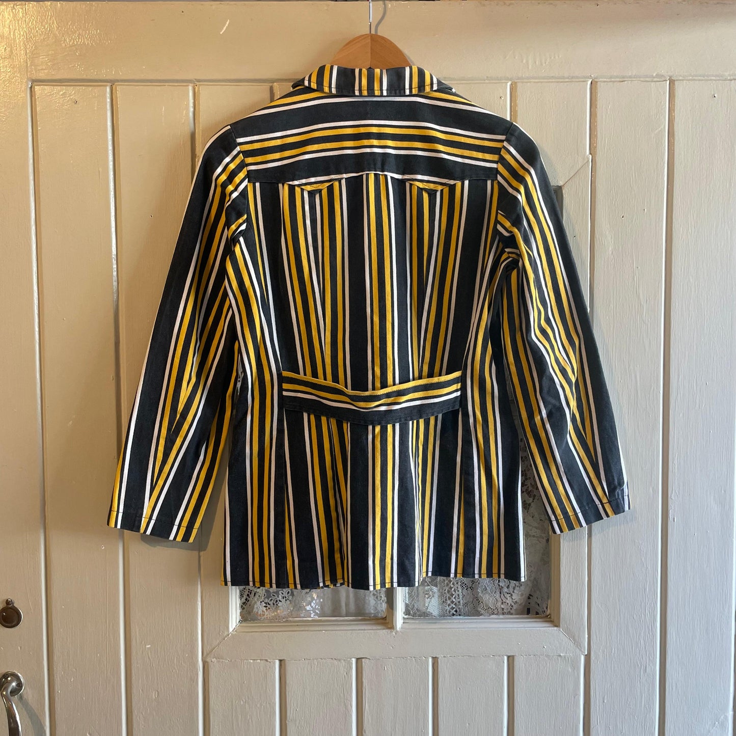1970s Black Yellow Mod Boating Striped Blazer Jacket