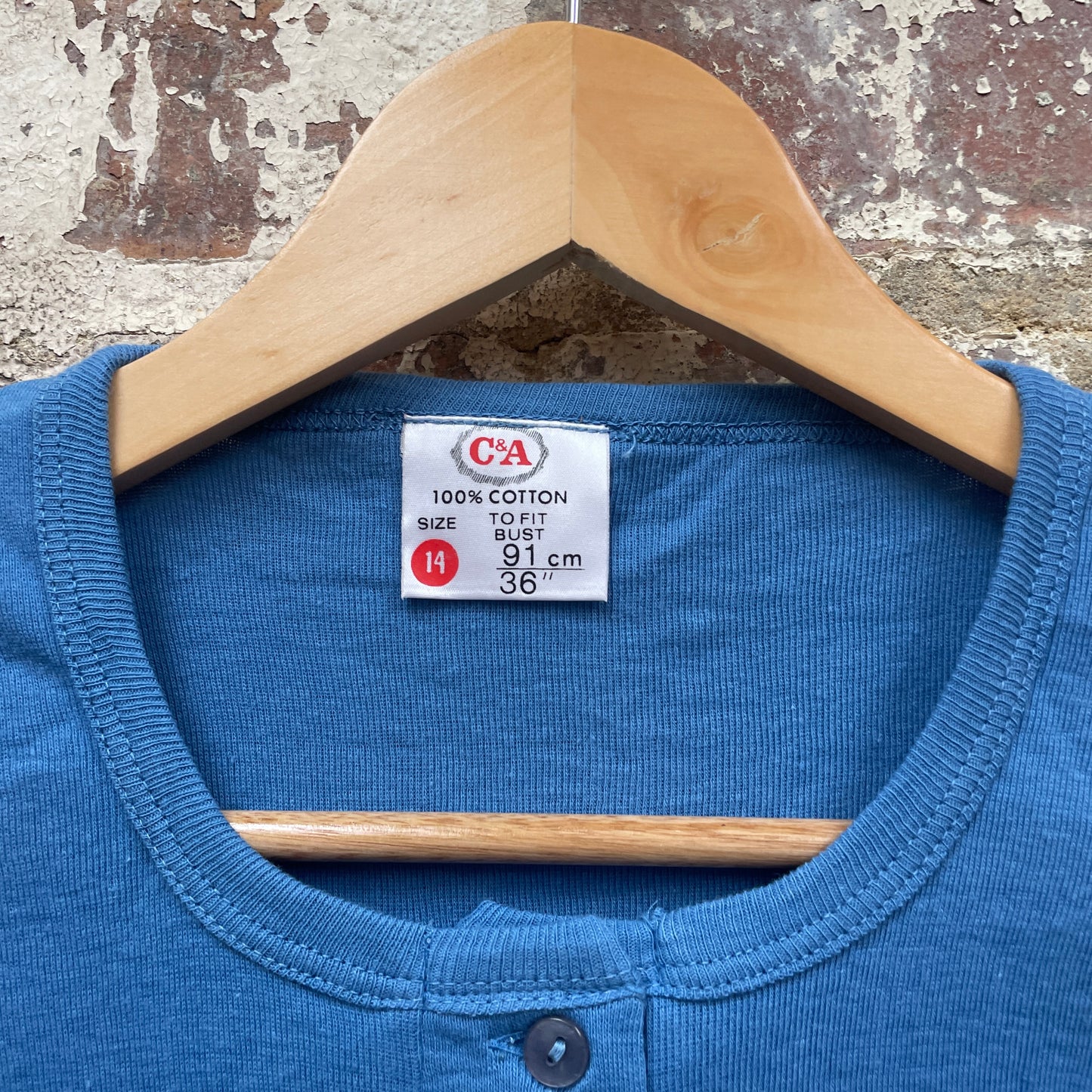 Vintage 1970s 1980s Blue Button T-Shirt