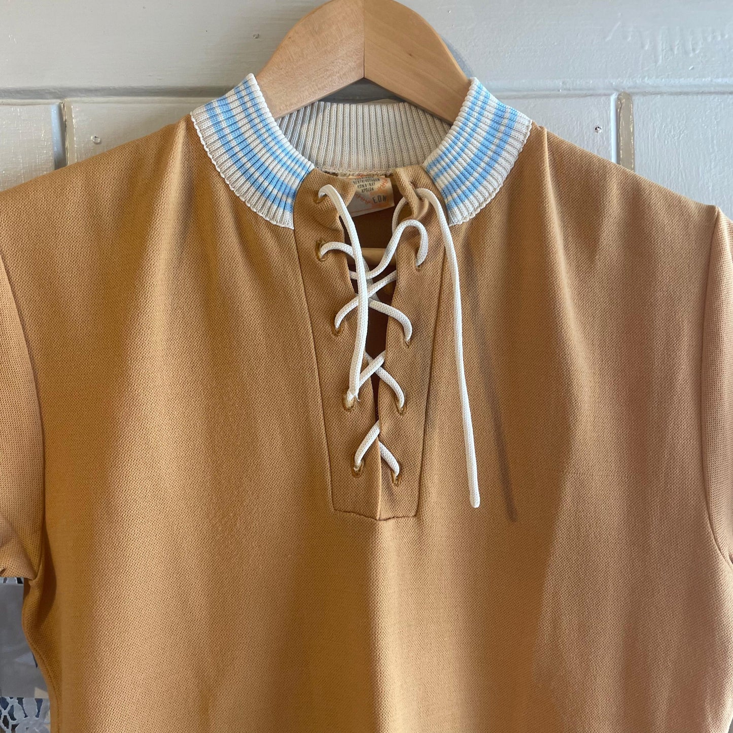 1970s Beige Lace Tie Italian Shirt