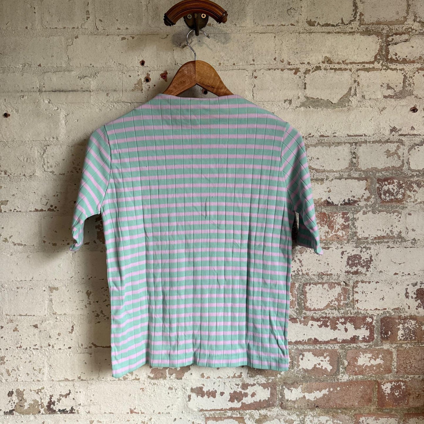 1970s Green and Pink Striped Short Sleeve T-Shirt