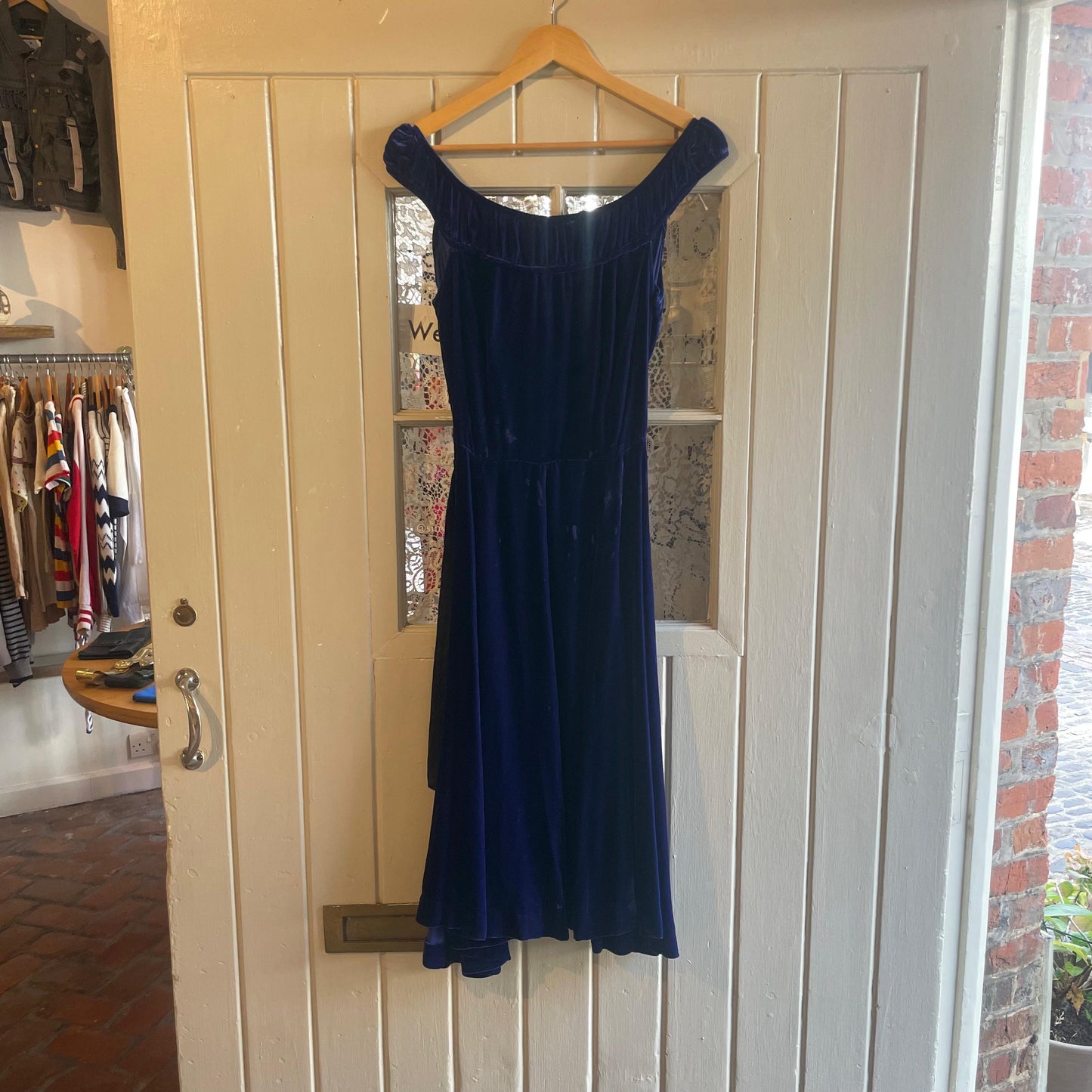1960s Blue Crushed Velvet Evening Style Dress
