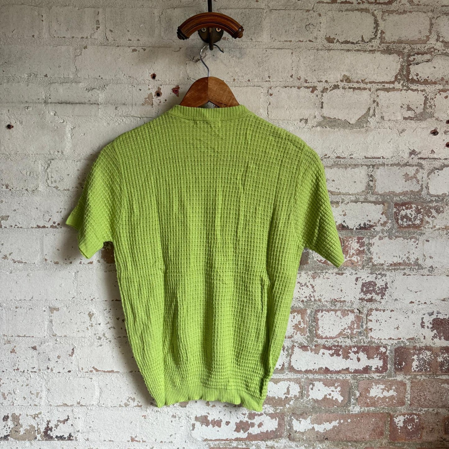1960s Lime Green Knitted Patterned T-Shirt