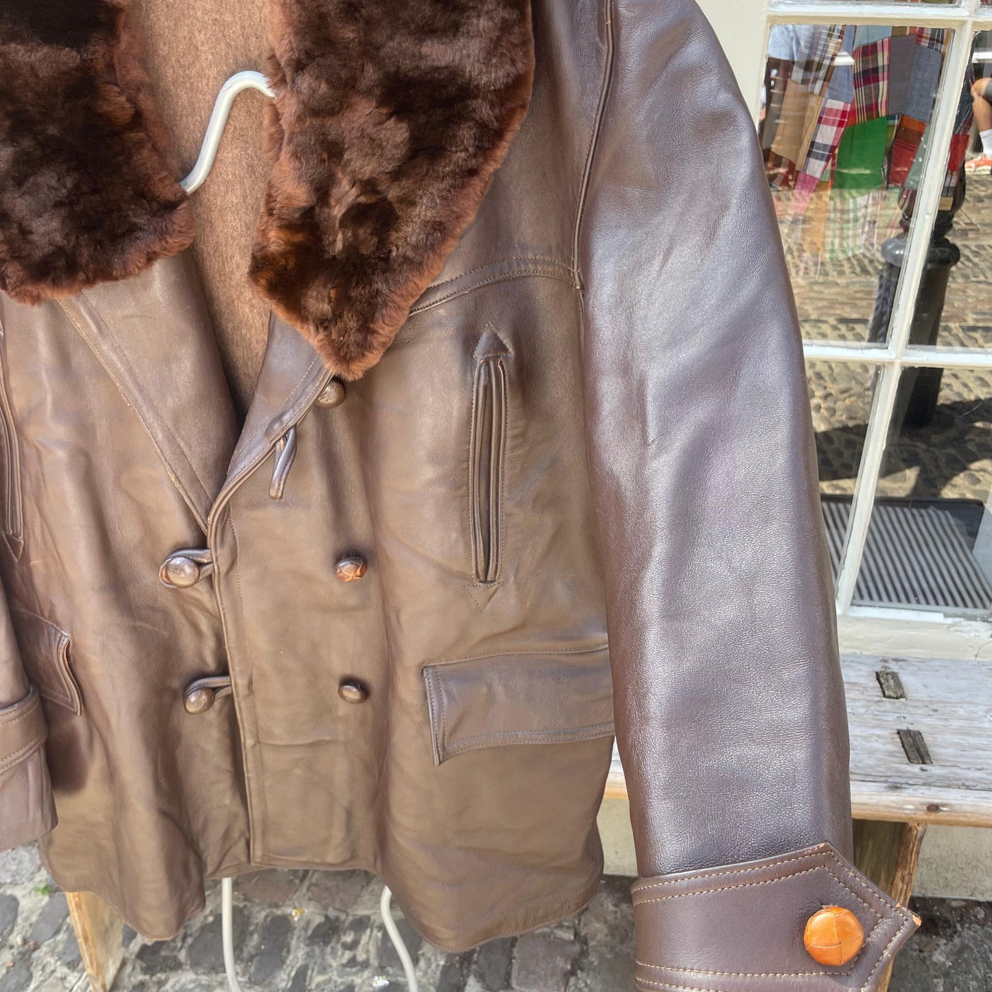 1950s Brown Leather French Barn Jacket Coat