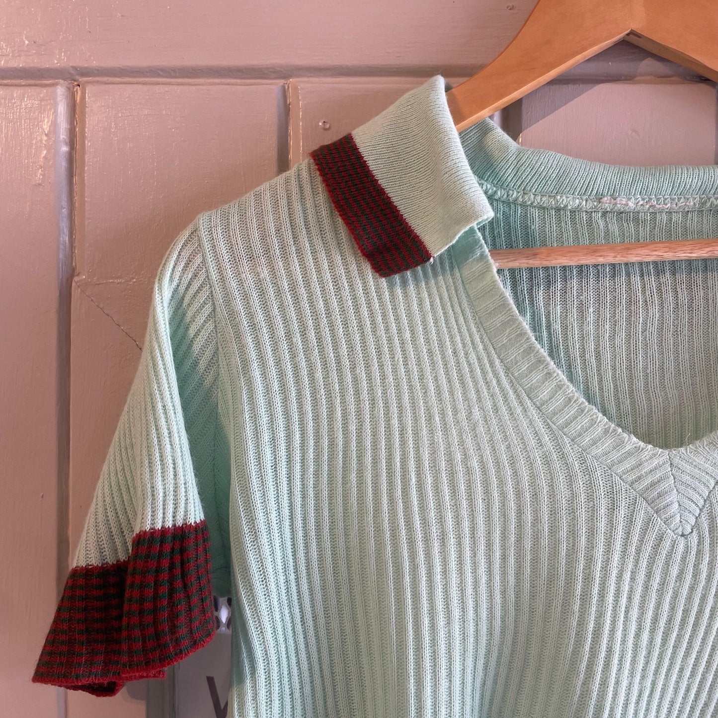 1970s Lime Green Knitted Polo Shirt Top