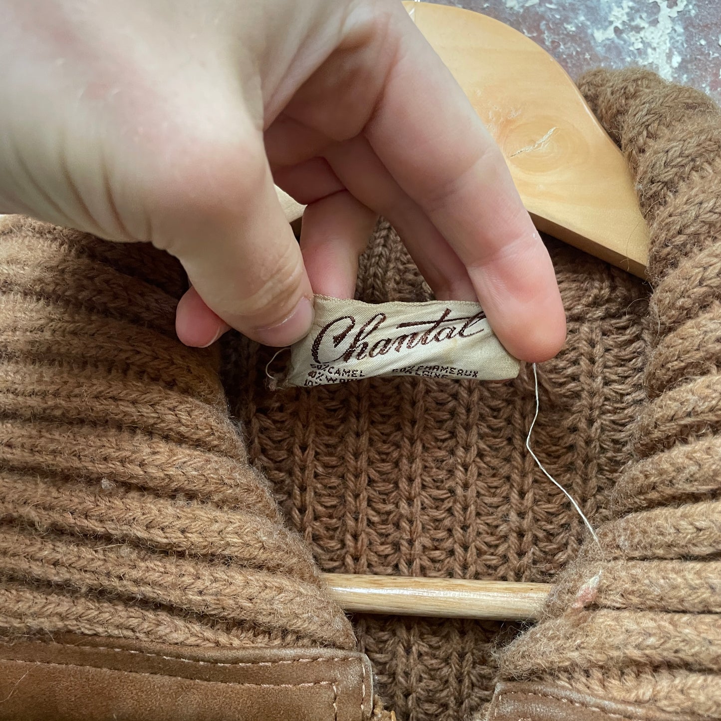 Vintage 1970s 1980s Suede Knitted Cardigan Jumper