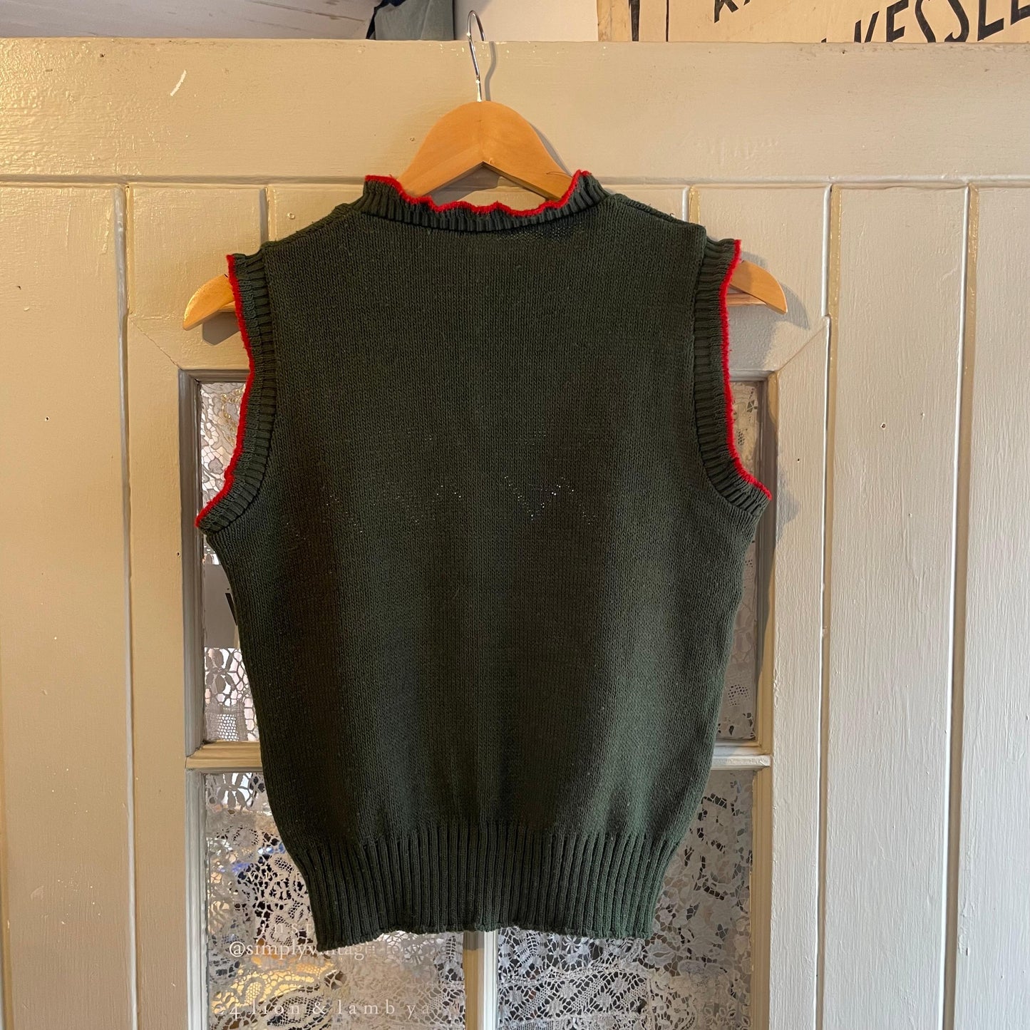 1970s Dark Green Graphic Print Knitted Tank Top