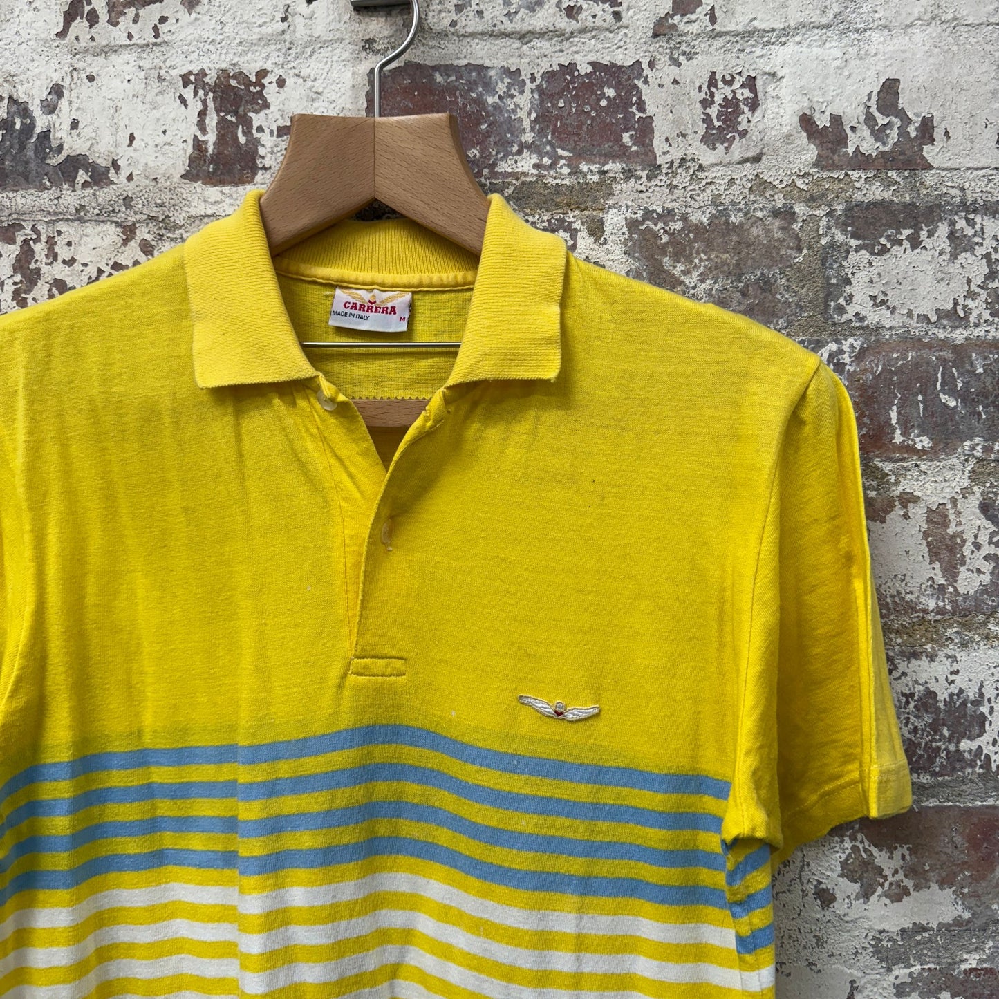 1980s Yellow Carrera Stripe Polo Shirt