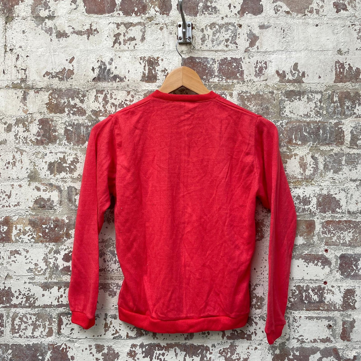 Vintage 1970s 1980s Red Button Up Knitted Cardigan Jumper