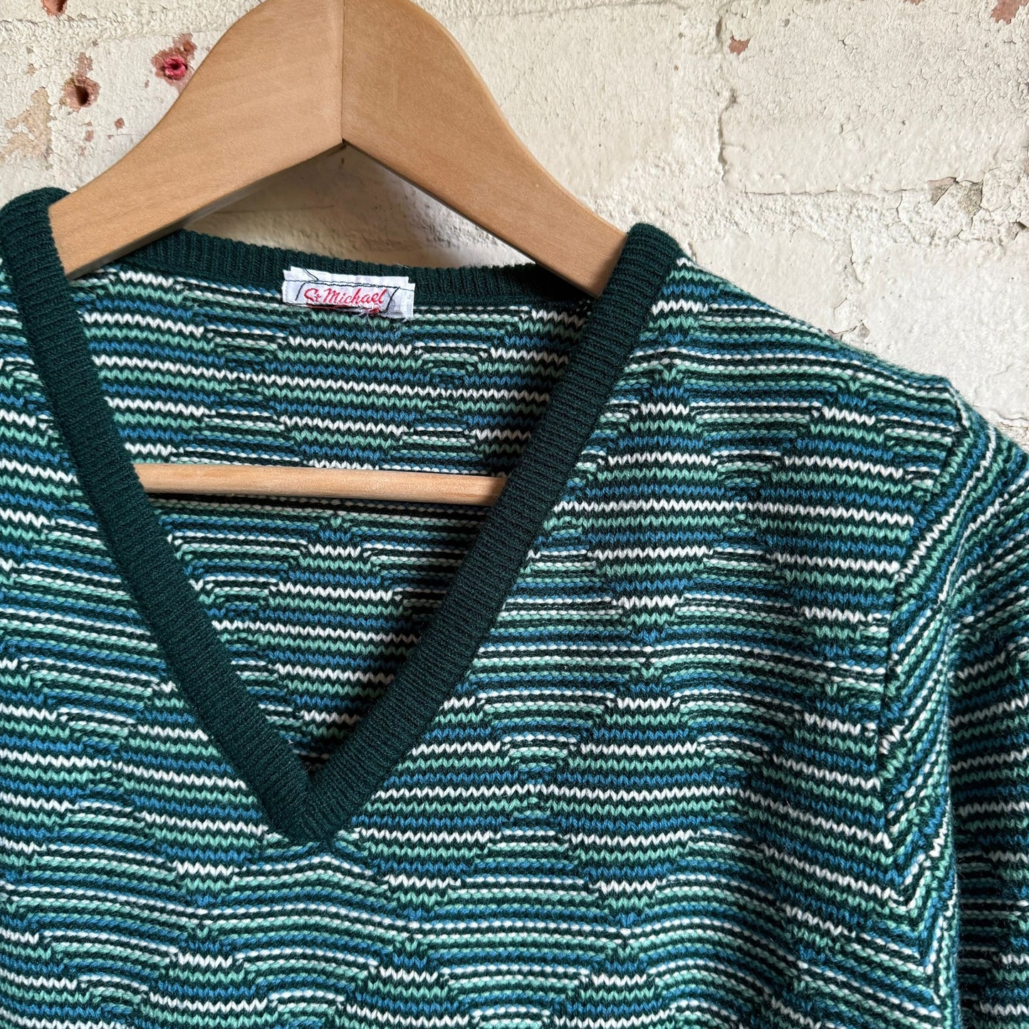 1970s Green St Michaels Knitted Striped Jumper