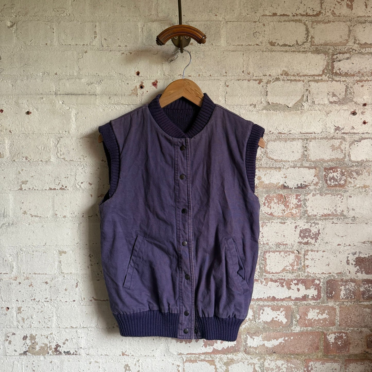 1980s Purple Reversible Cotton Knitted Gilet Jacket
