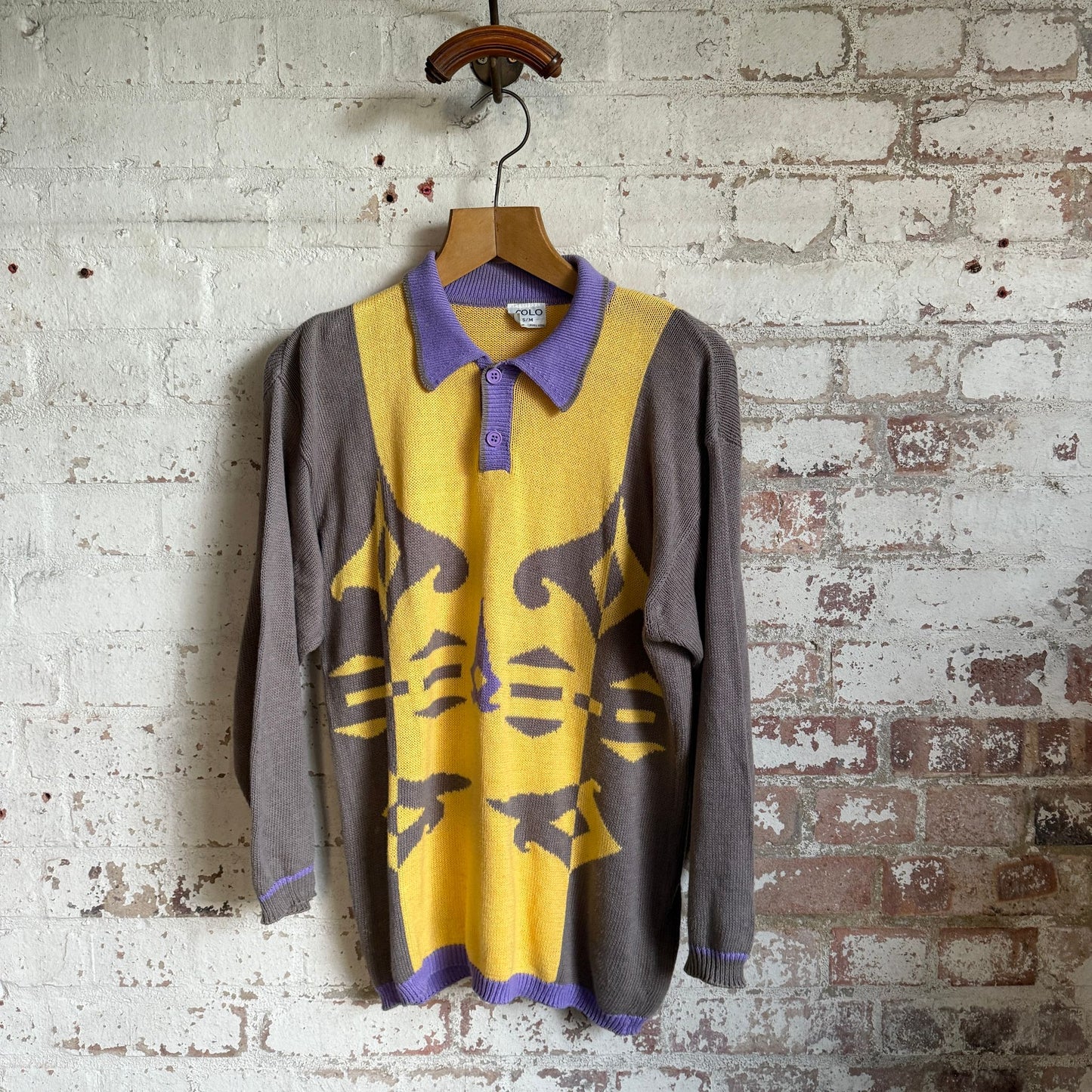 1980s Brown and Yellow Knitted Polo Shirt Top Jumper