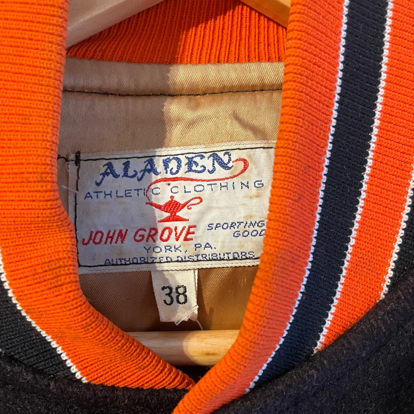 1980s Black and Orange Wool Varsity College Bomber Jacket