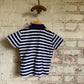 1970s Navy and White Stripe Towelling Polo Shirt Top