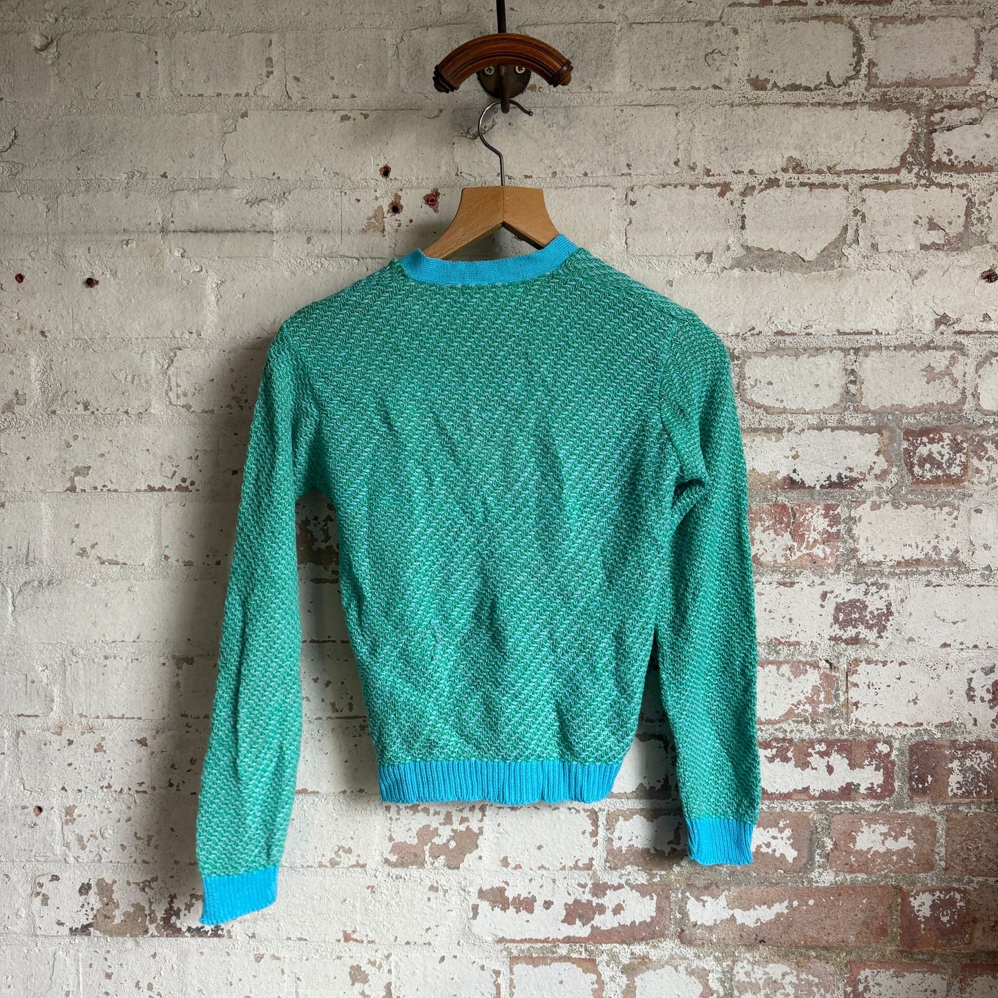 1960s Turquoise V-Neck Knitted Jumper