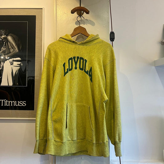 1980s Unusual Lime Champion Reverse Weave Graphic Hoodie Jumper