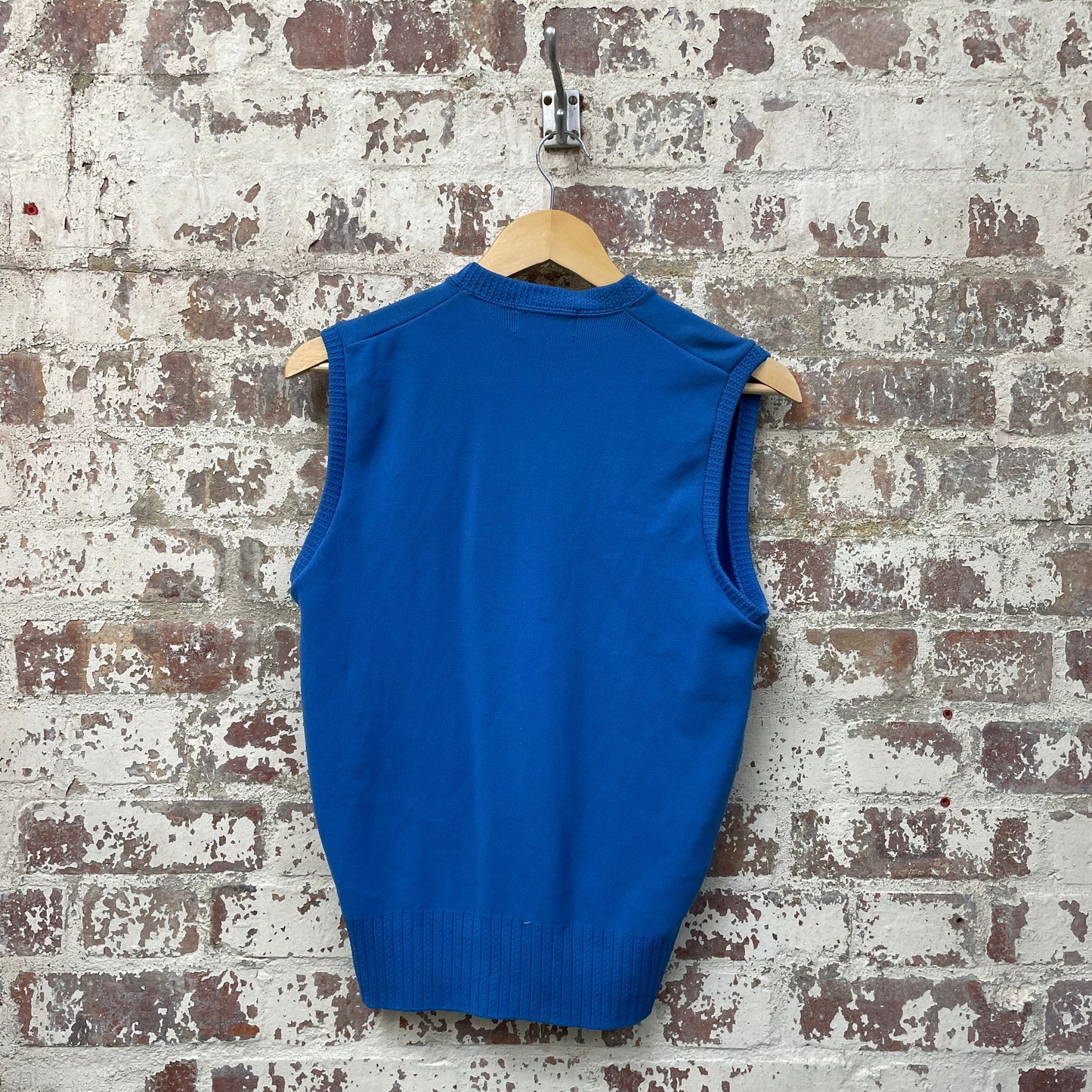Vintage 1970s 1980s Blue Knitted Tank Top Sweater Vest Jumper