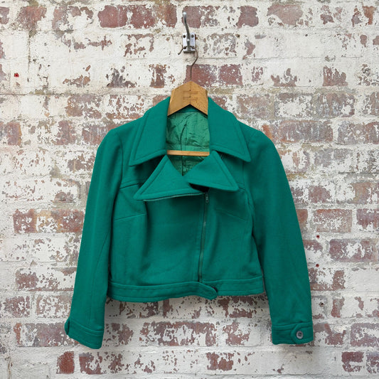 1970s Green Biker Style Cropped Jacket
