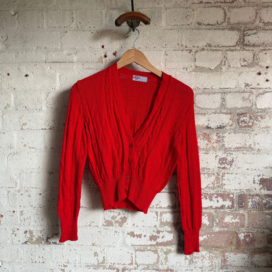 1950s Red Knitted Cardigan Jumper