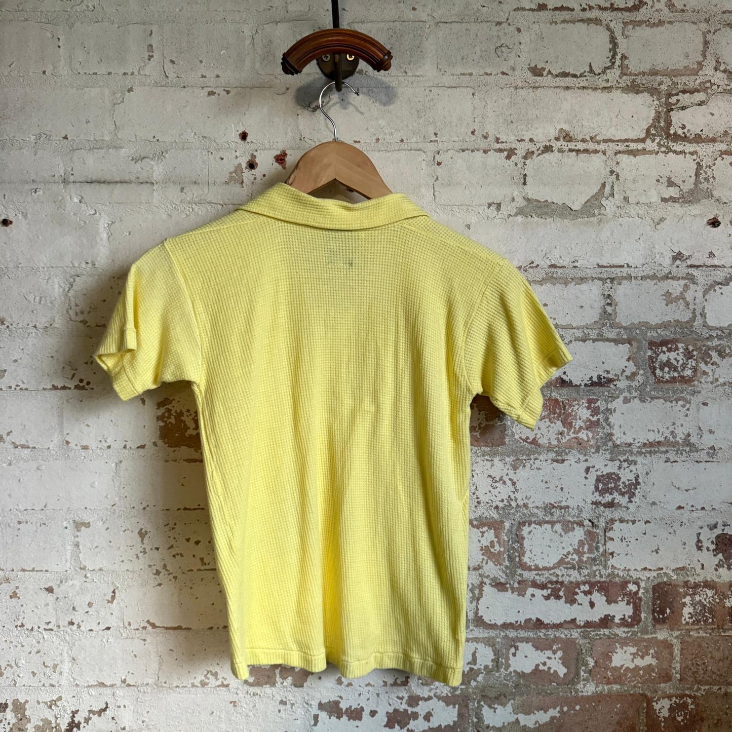 1970s Yellow Waffle Knitted British Polo Shirt Top