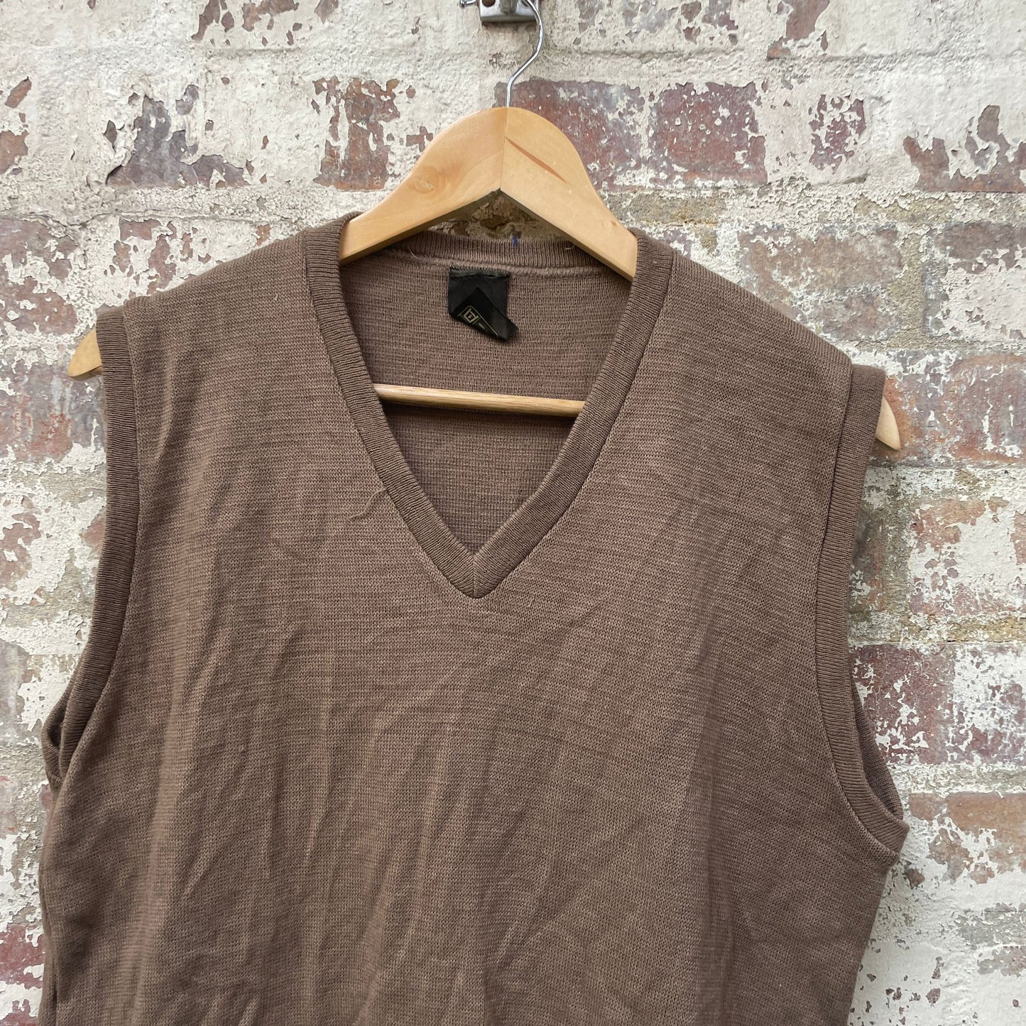 Vintage 1970s 1980s Brown Beige Knitted Tank Top Sweater Vest Jumper