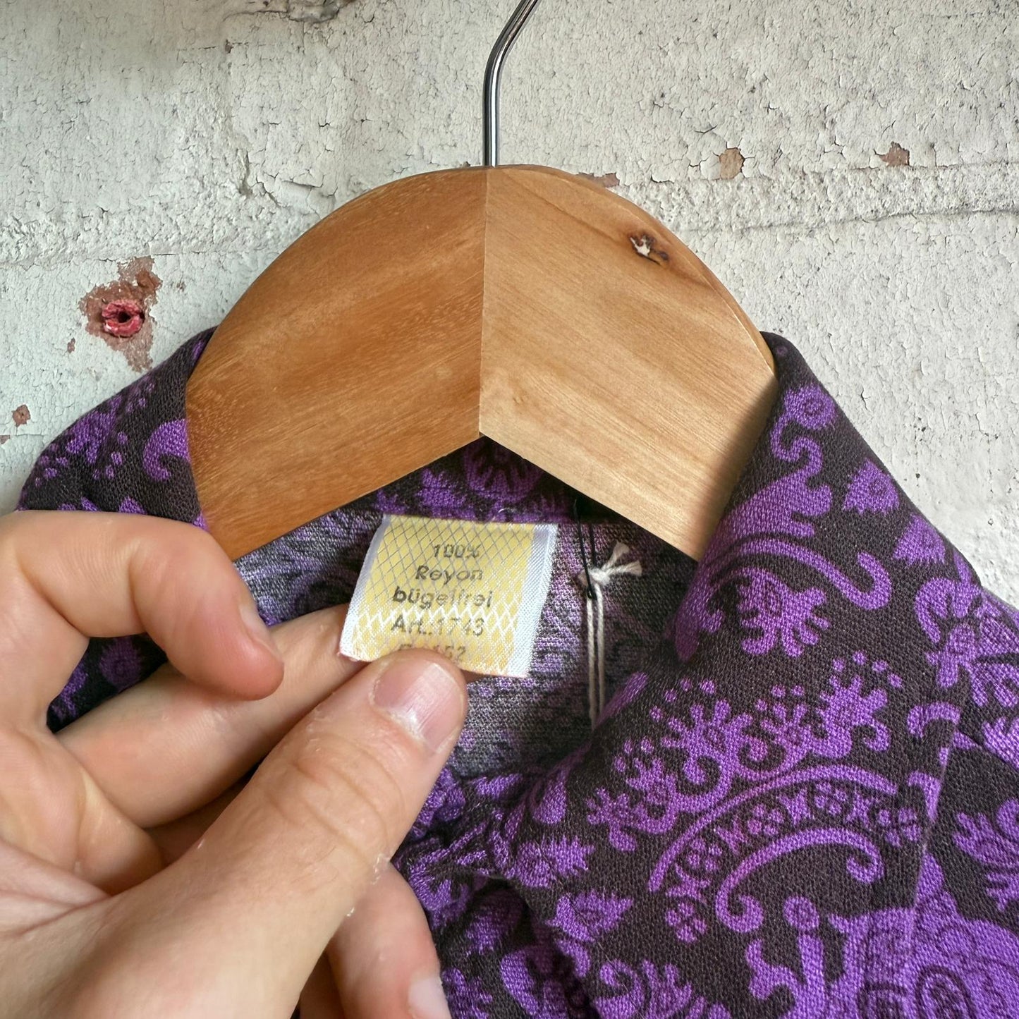 1970s Rayon Purple Graphic Loop Collar Shirt