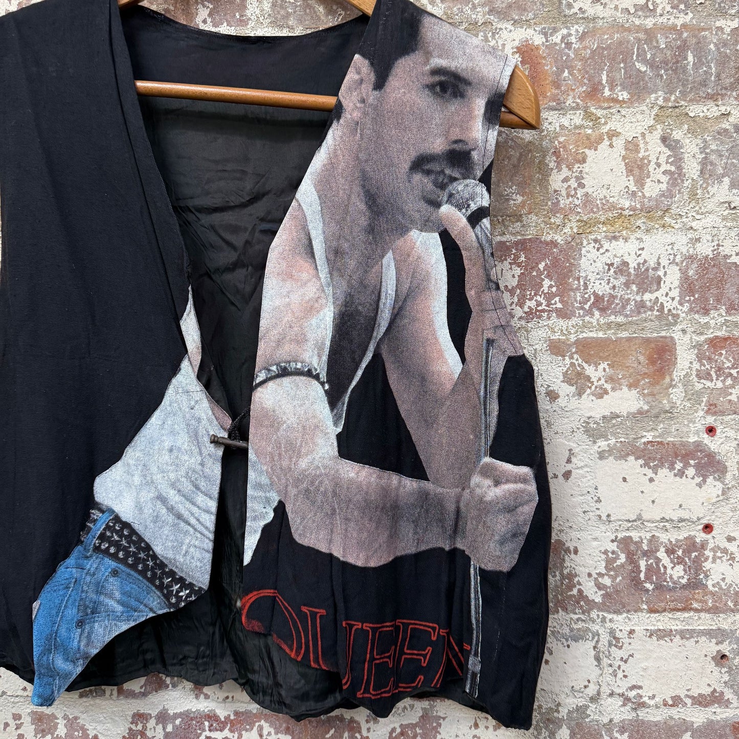 1980s Black Freddie Mercury Graphic Waistcoat