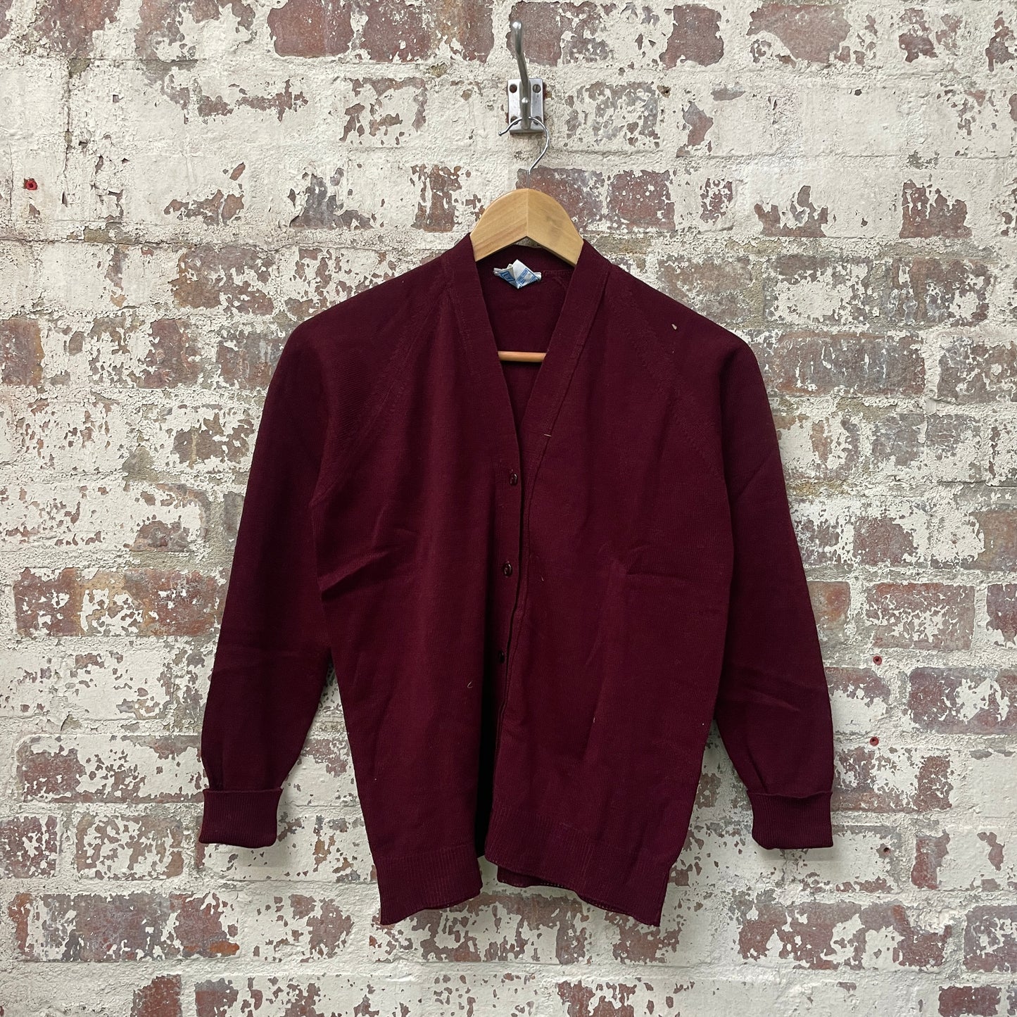 Vintage 1960s 1970s Maroon Knitted Cardigan Jumper