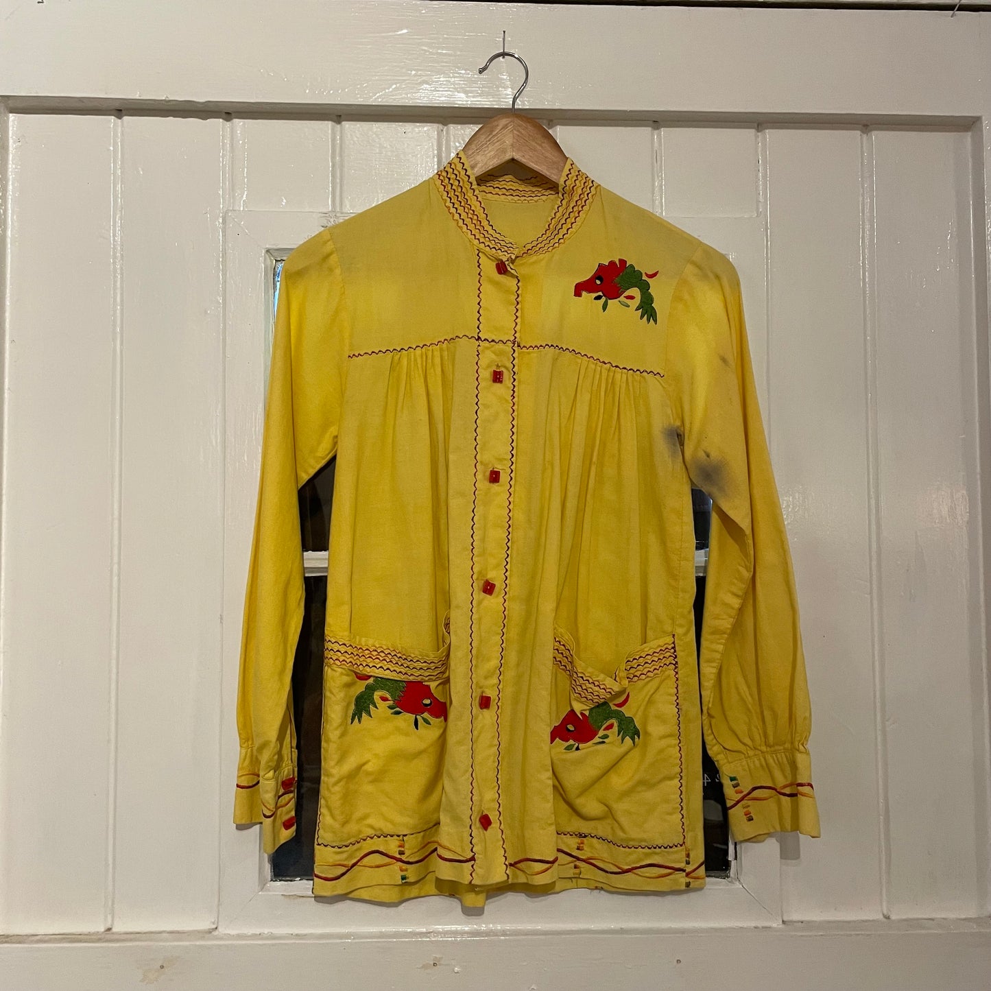 1970s Yellow Embroidered Cotton Blouse Shirt