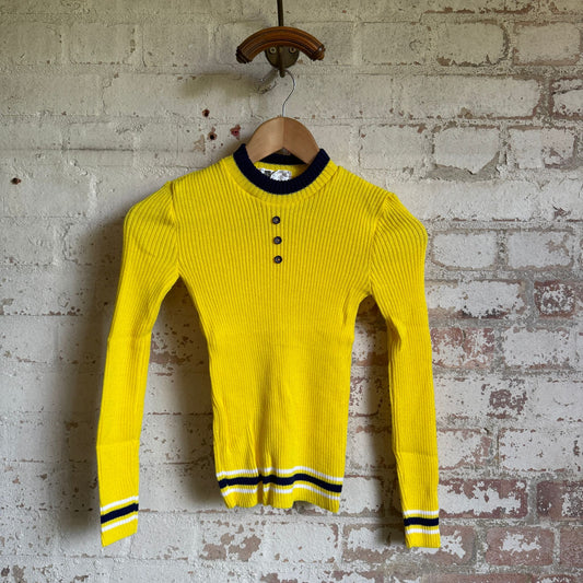 1970s Yellow Button Knitted Long Sleeve Top