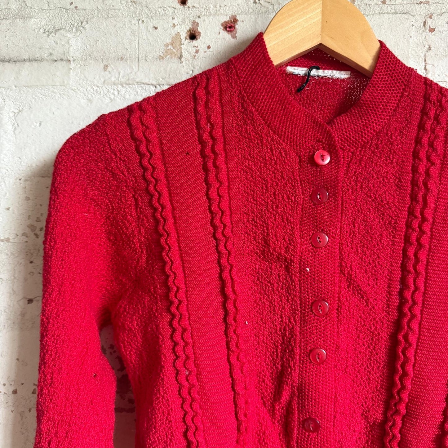 1960s Red Wool British Knitted Cardigan Jumper