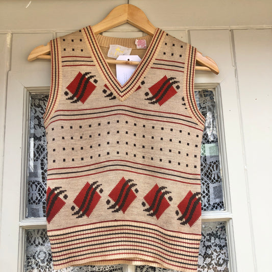 1970s Beige Patterned Tank Top Sweater Vest