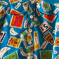 1970s Blue Graphic Cropped Print Shirt