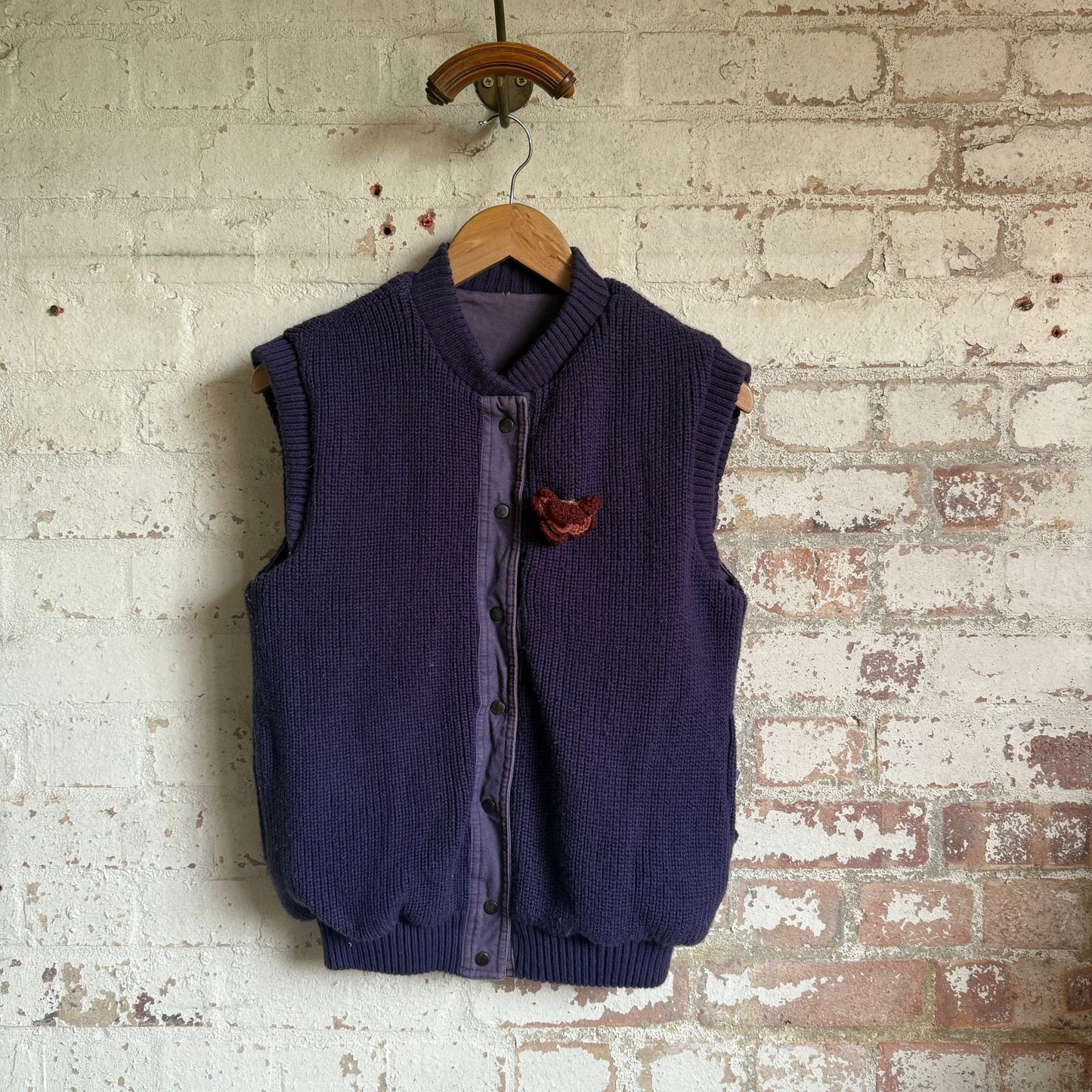 1980s Purple Reversible Cotton Knitted Gilet Jacket