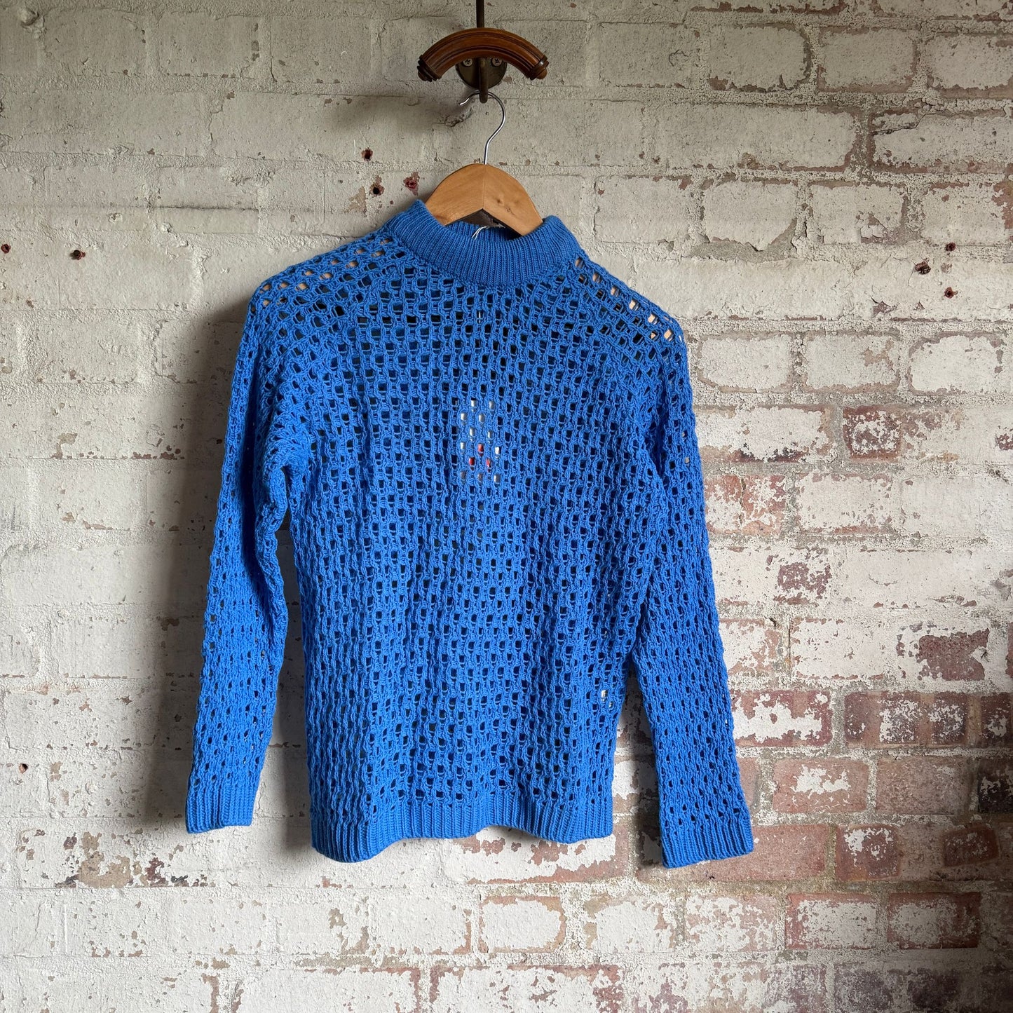 1970s Blue Mesh Knitted Jumper