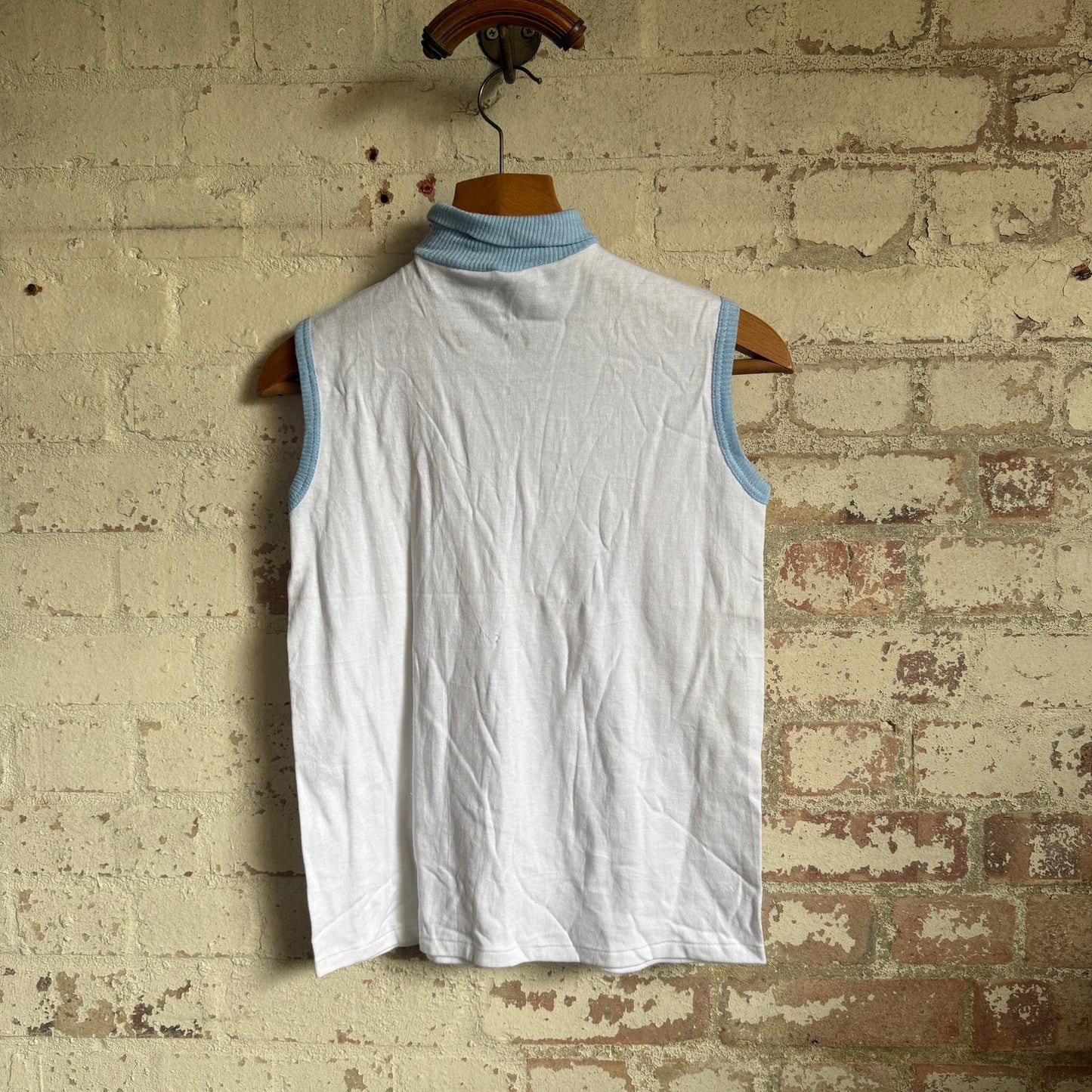 1970s White Roll Neck Sleeveless Vest