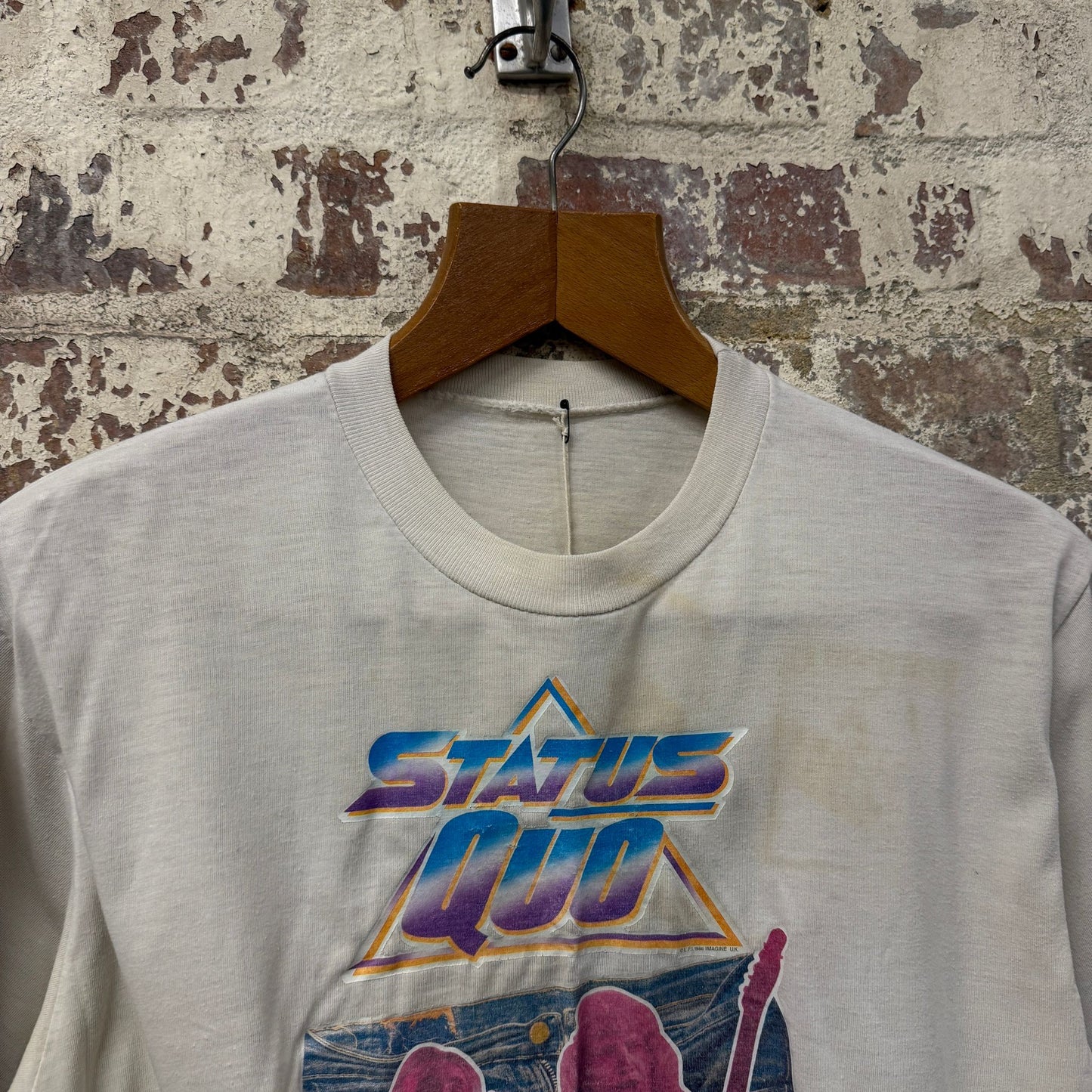 1980s 1986 White Status Quo Graphic Band T-shirt