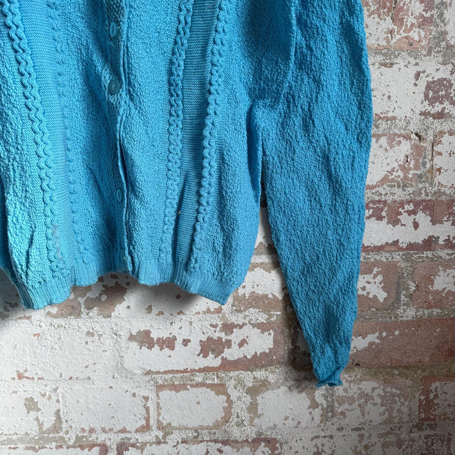 1950s Blue Wool British Knitted Cardigan