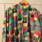 1980s Multicoloured Patchwork Long Sleeve Button Up Shirt